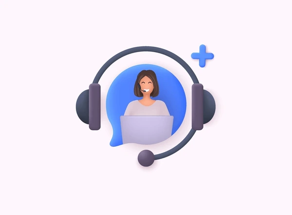 Suporte ao cliente - Mulher com headset